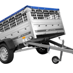 PKW-Anhänger auf Federn 200×125 UNITRAILER GARDEN 201/R KIPP mit Gitterwänden, H-0-Rahmen und blauer Plane-Neu