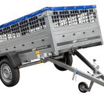 Pkw Transport Anhänger 230×125 Garden Trailer 230 KIPP mit Laubgitteraufsatz, blauer Flachplane, Planenträgern und Stützrad-Neu