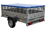 Pkw Transport Anhänger 230×125 Garden Trailer 230 KIPP mit Laubgitteraufsatz, blauer Flachplane, Planenträgern und Stützrad-Neu – Bild 3