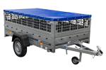 Pkw Transport Anhänger 230×125 Garden Trailer 230 KIPP mit Laubgitteraufsatz, blauer Flachplane, Planenträgern und Stützrad-Neu – Bild 8