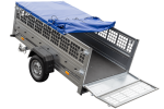Pkw Transport Anhänger 230×125 Garden Trailer 230 KIPP mit Laubgitteraufsatz, blauer Flachplane und Stützrad-Neu – Bild 9
