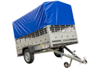 Planenanhänger 230×125 Garden Trailer 230 KIPP mit Laubgitteraufsatz, blauer Hochplane, Hochspriegel und Stützrad-Neu