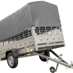Planenanhänger 230×125 Garden Trailer 230 KIPP mit Laubgitteraufsatz, grauer Hochplane, Hochspriegel und Stützrad-Neu