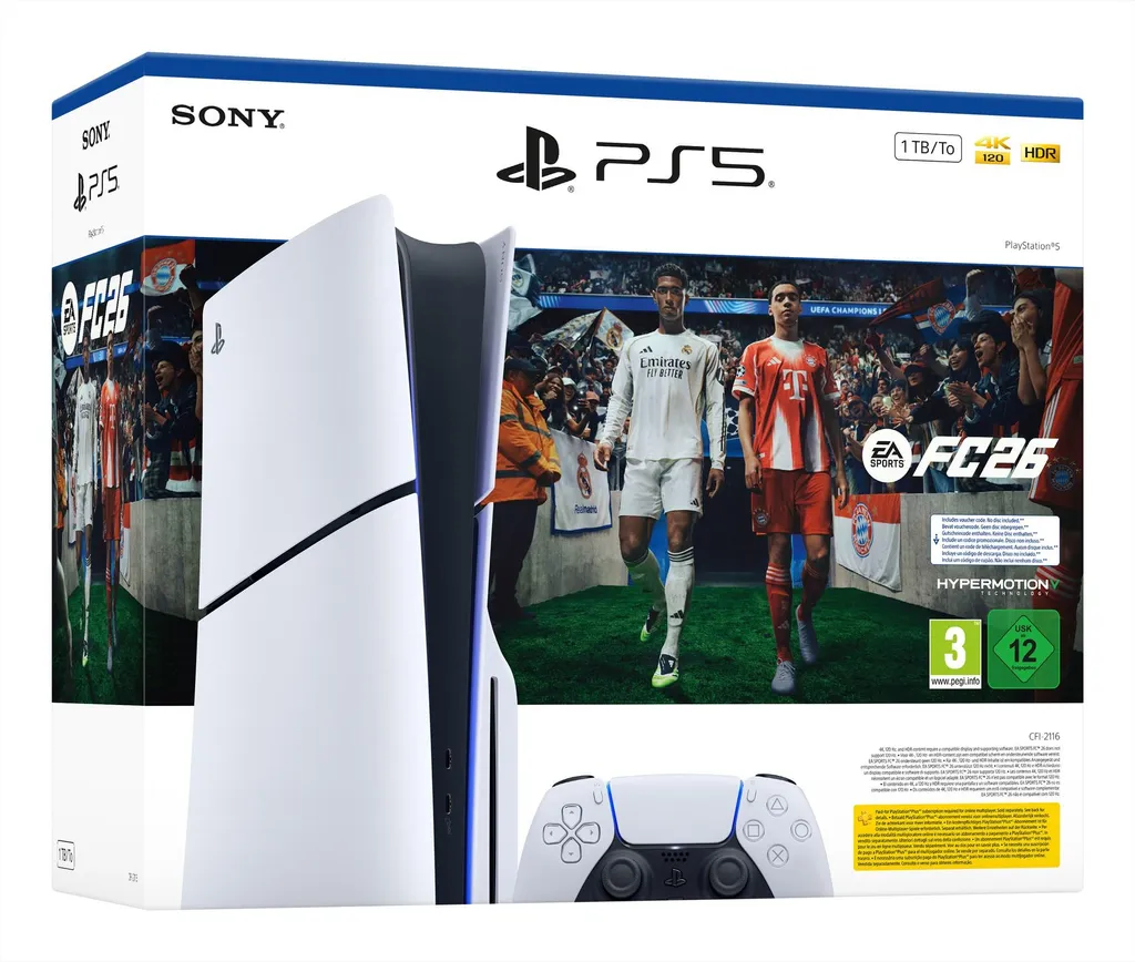 angebot Sony PlayStation 5 PS5 Slim Disc Edition 1TB Konsole inkl. EA Sports FC 26 | 4K UHD | Blu-ray | Wi-Fi 6 – Bild 1