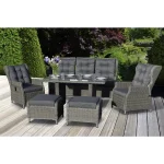 BELLAVISTA Canelli Dining Lounge Gartenmöbel Set 7 Sitzplätze Polyrattan Aluminium Grau